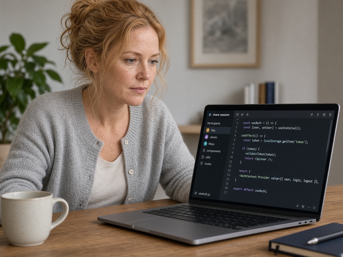 A candidate pairing online with an engineer over video and a shared editor