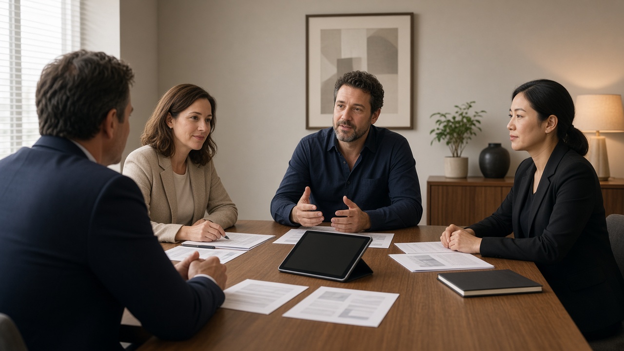 Three people looking at a laptop screen showing a Project Risk Map